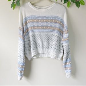 L.A. Hearts Fair Isle Winter Snowflake Cropped Crewneck Sweatshirt